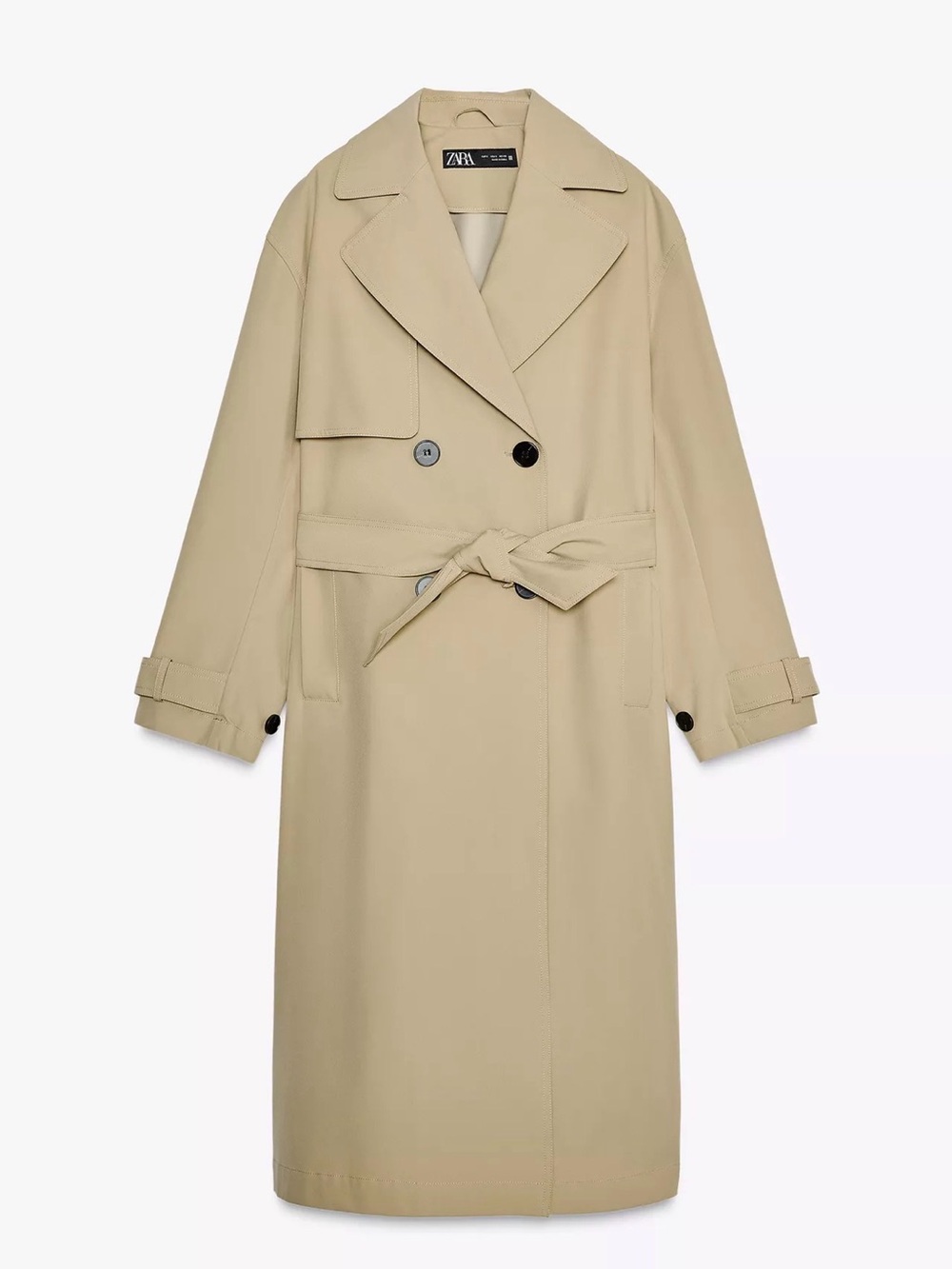 Zara Light Beige Double-Breasted Belted Trench Coat